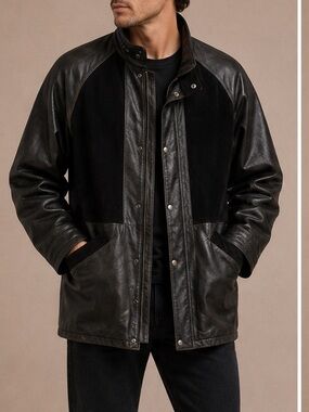 Vintage Richard Mann Black Leather & Suede Panel Jacket